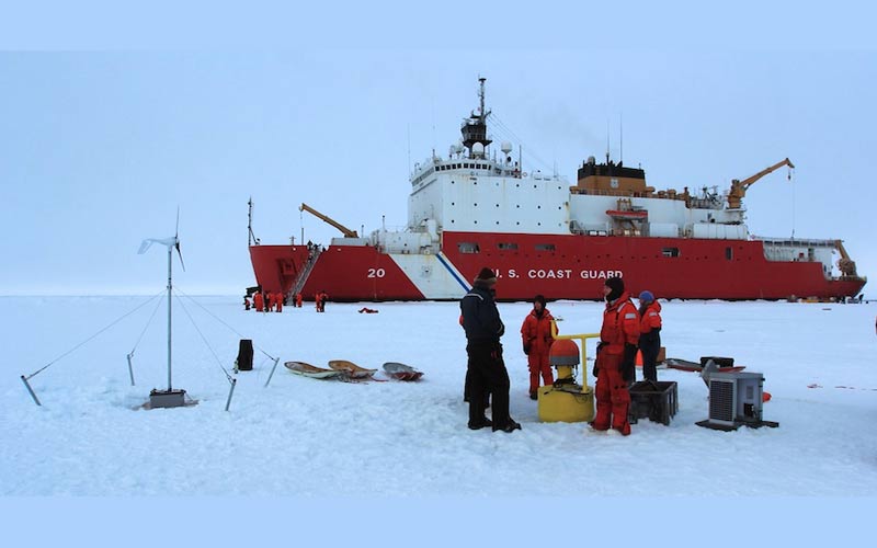 USCGC Healy deploying an Oceanography Flux buoy in the Arctic
