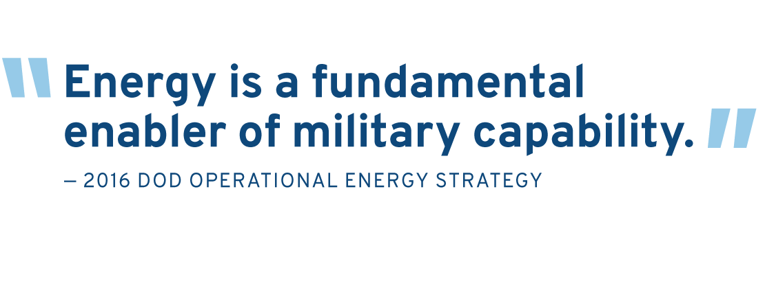 Pullquote from 2016 DOD Operational Energy Strategy: Energy is a fundamental enabler of military capability.